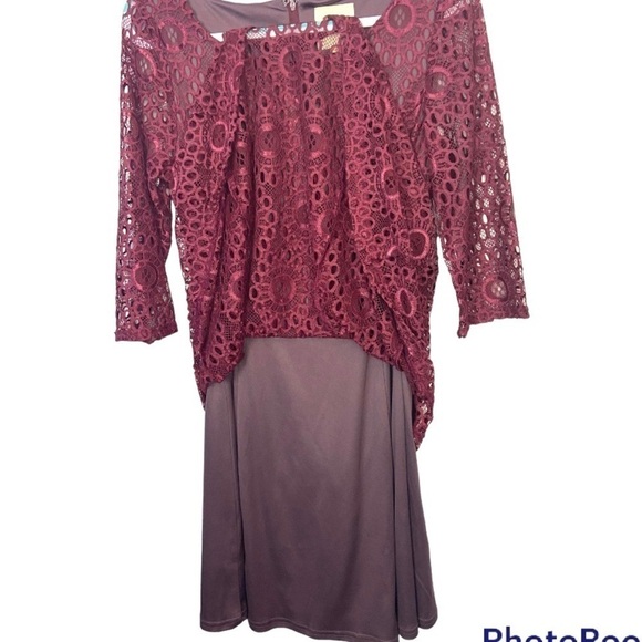 ModCloth Dress Cranberry Burgundy Floral Lace Overlay Lined Long Sleeves - Picture 10 of 11